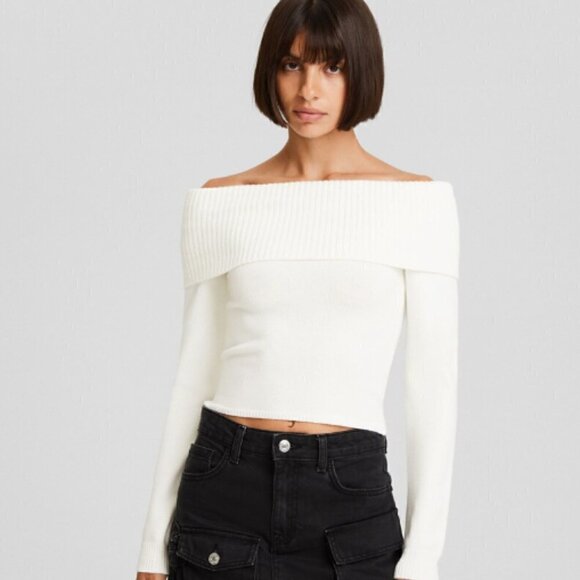 Bershka Sweaters - Bershka Cream Bardot Sweater